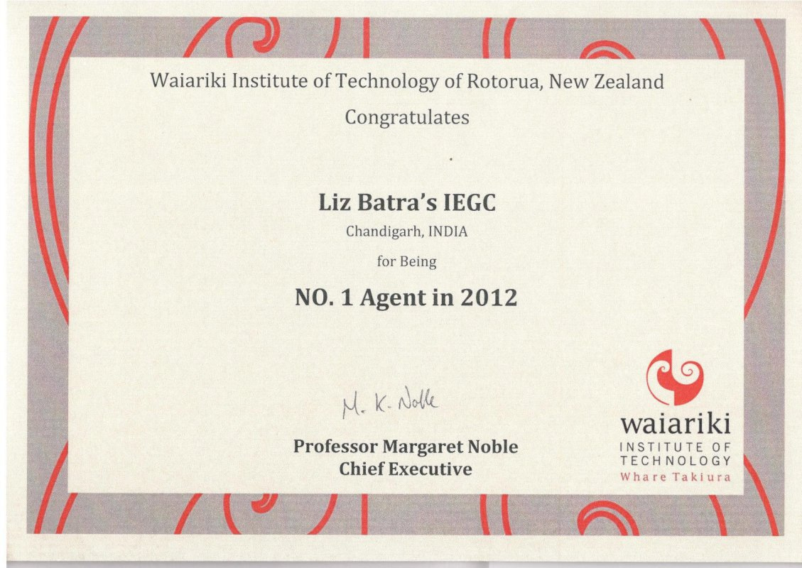 Waiariki NZ Certificate of Appreciation and Award-2012